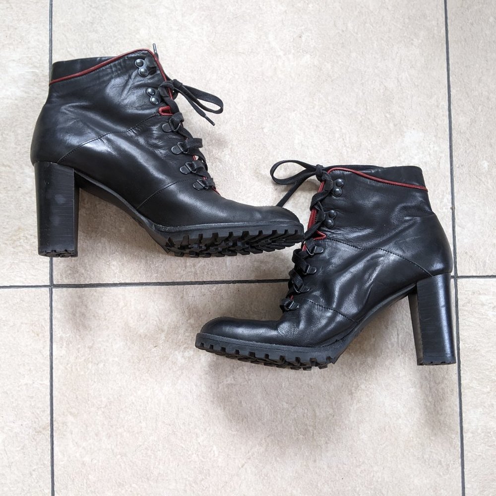 Coach Lucia black red trim leather laceup ankle, 8.5